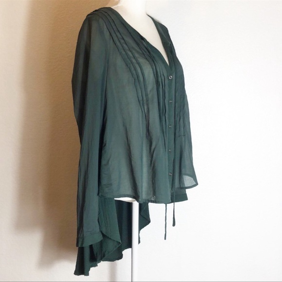 🆕Free People High Low Tunic Green Blouse Small - Picture 5 of 10